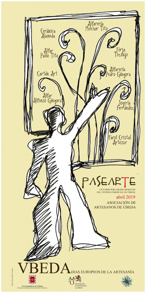 Cartel PaseArte, exposición de la Asociación de Artesanos de Úbeda en los escaparates del centro de la ciudad.